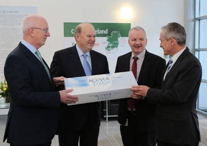 Barry O'Leary, chief executive IDA, Minister Michael Noonan, Barry O'Sullivan, Vistakon Ireland plant manager and Minister Richard Bruton
