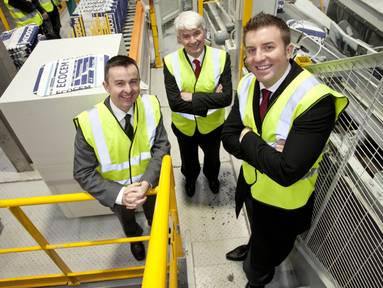 Minister Brian Hayes with John Newell, managing director, and Conor O’Riain, head of new markets and products, Ecocem Ireland